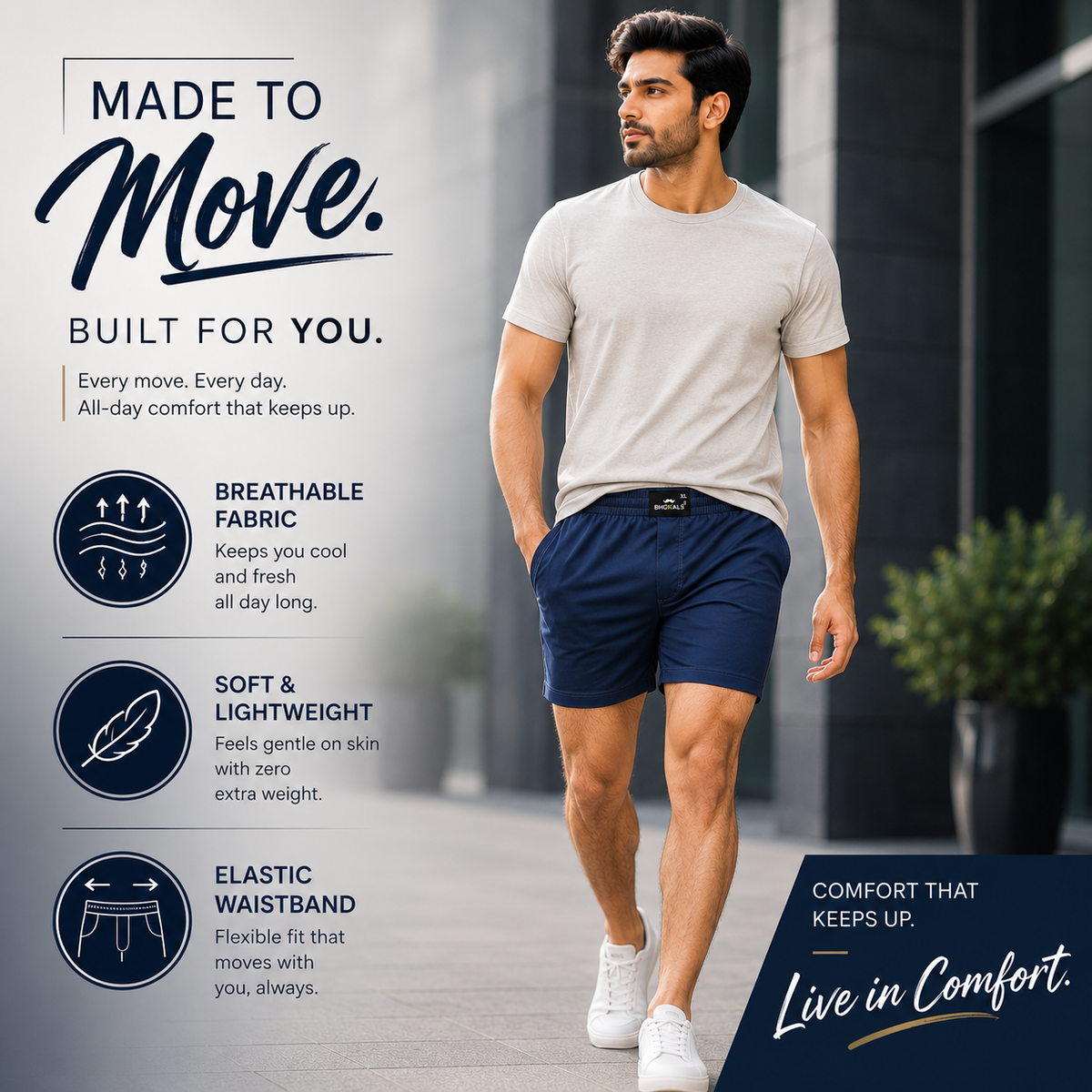 SOLID BLUE PLAIN COTTON MEN BOXER