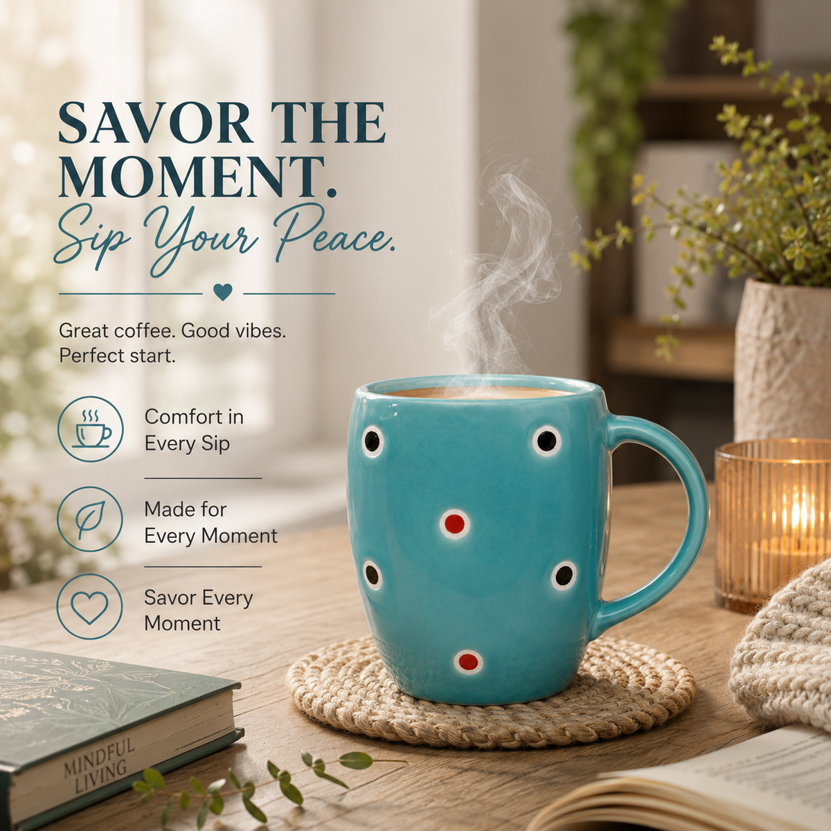 Bhokals Ceramic Green Dotted Coffee Mug