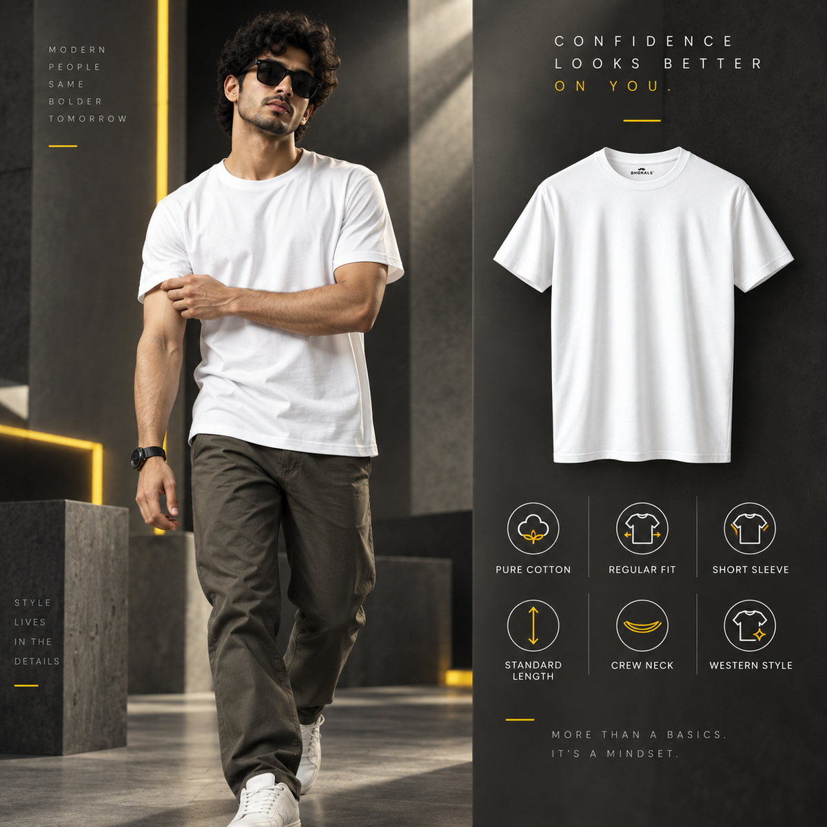 Bhokals Round Neck - Black & White Regular T-Shirts - Pack of 2