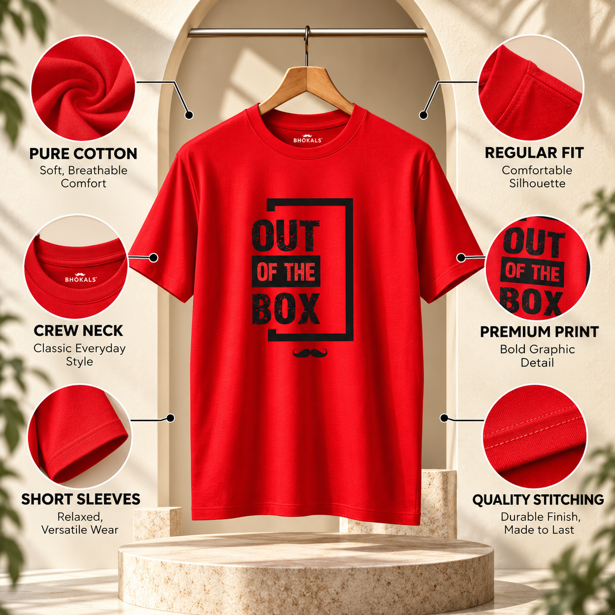 Out of The box Printed Round Neck  Cotton Men T-Shirt