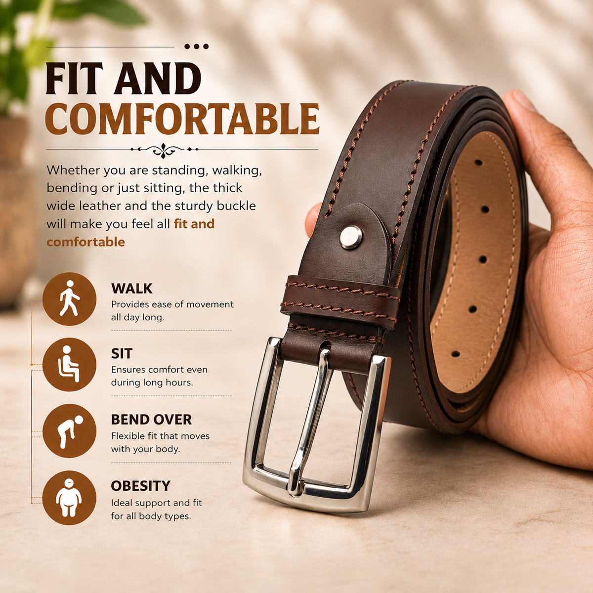 Bhokals Men Chocolate Brown Formal Leather Belt