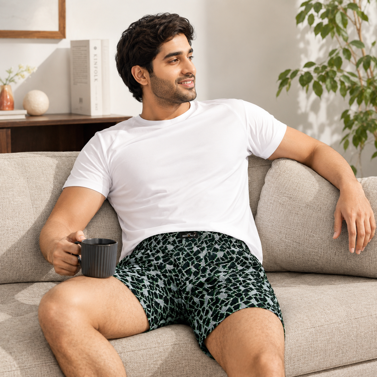 Black Geomatric Texture Cotton Boxer For Men