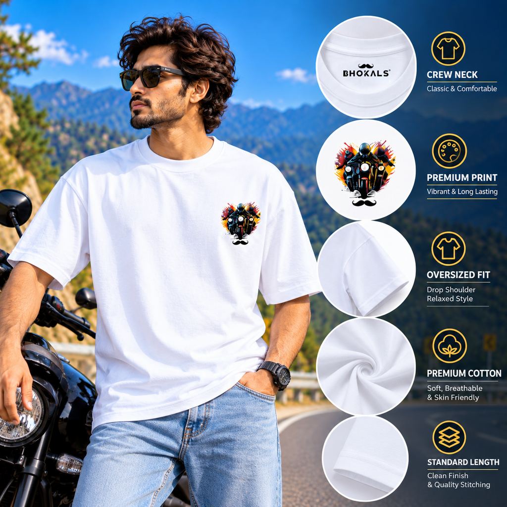 Bhokals Premium Oversized Front & Back Printed T-Shirt for Men - Biker