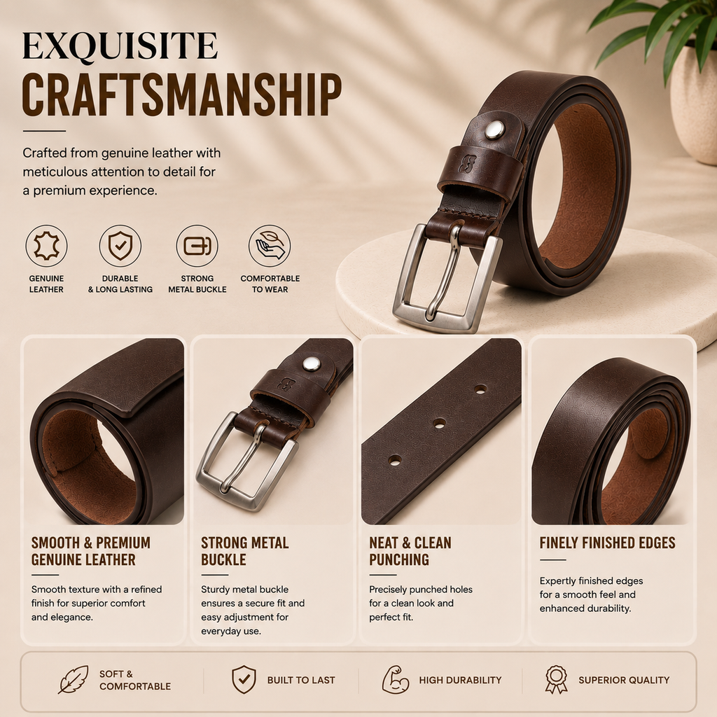 Bhokals Men Chocolate Brown Leather Belt