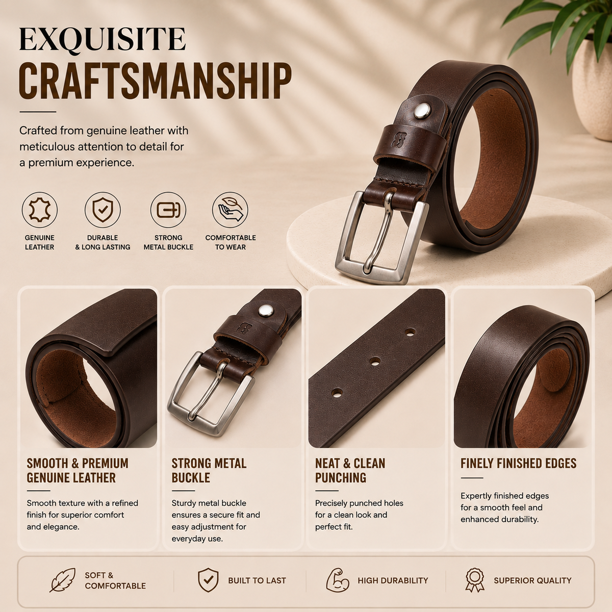 Bhokals Men Chocolate Brown Leather Belt