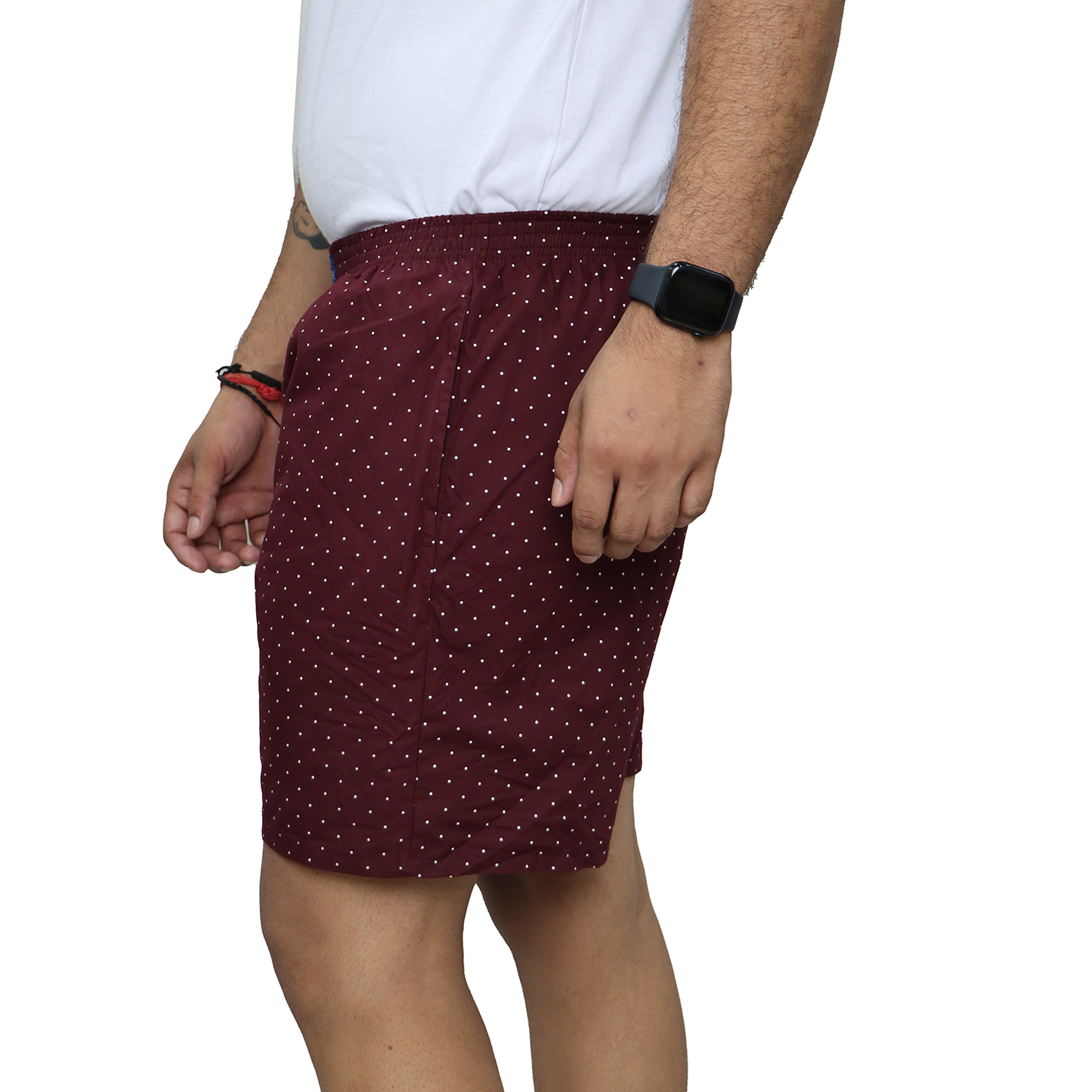 Maroon White Dotted Printed Cotton Boxer For Men