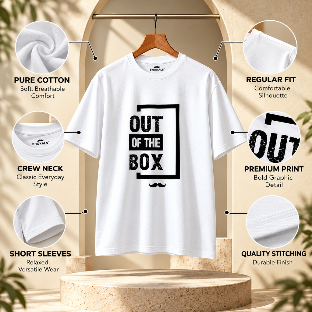Out of The box Printed Round Neck  Cotton Men T-Shirt