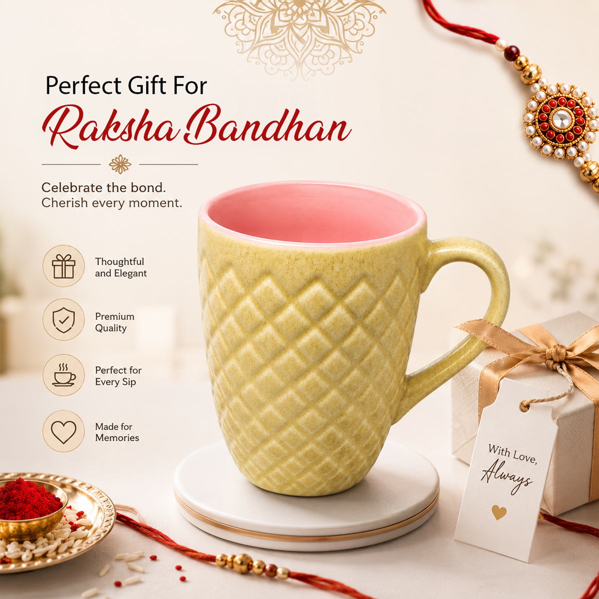 Bhokals Bone China Pink Cream Coffee Mug
