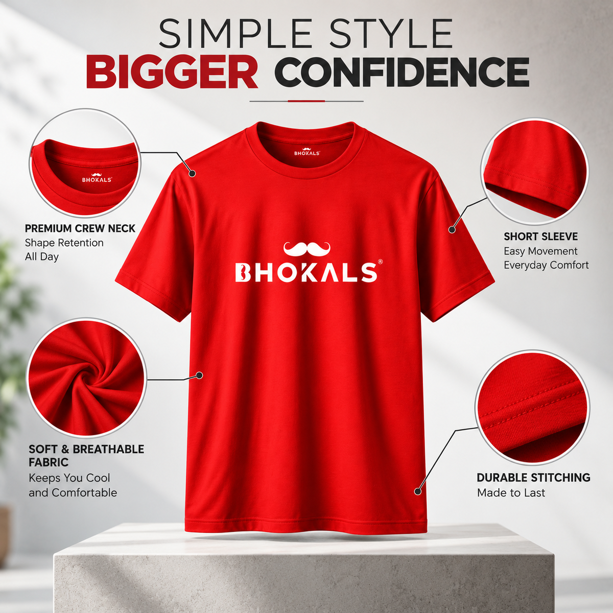 Bhokals Printed Round Neck Cotton Men T-Shirt