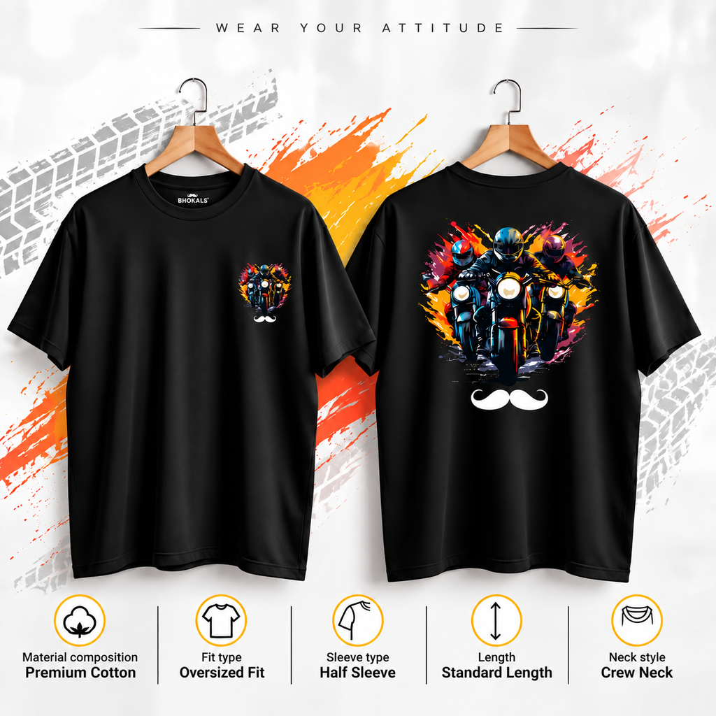 Bhokals Premium Oversized Front & Back Printed T-Shirt for Men - Biker