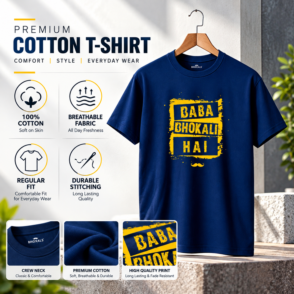 Baba Bhokali Hai Printed Round Neck Cotton Men T-Shirt