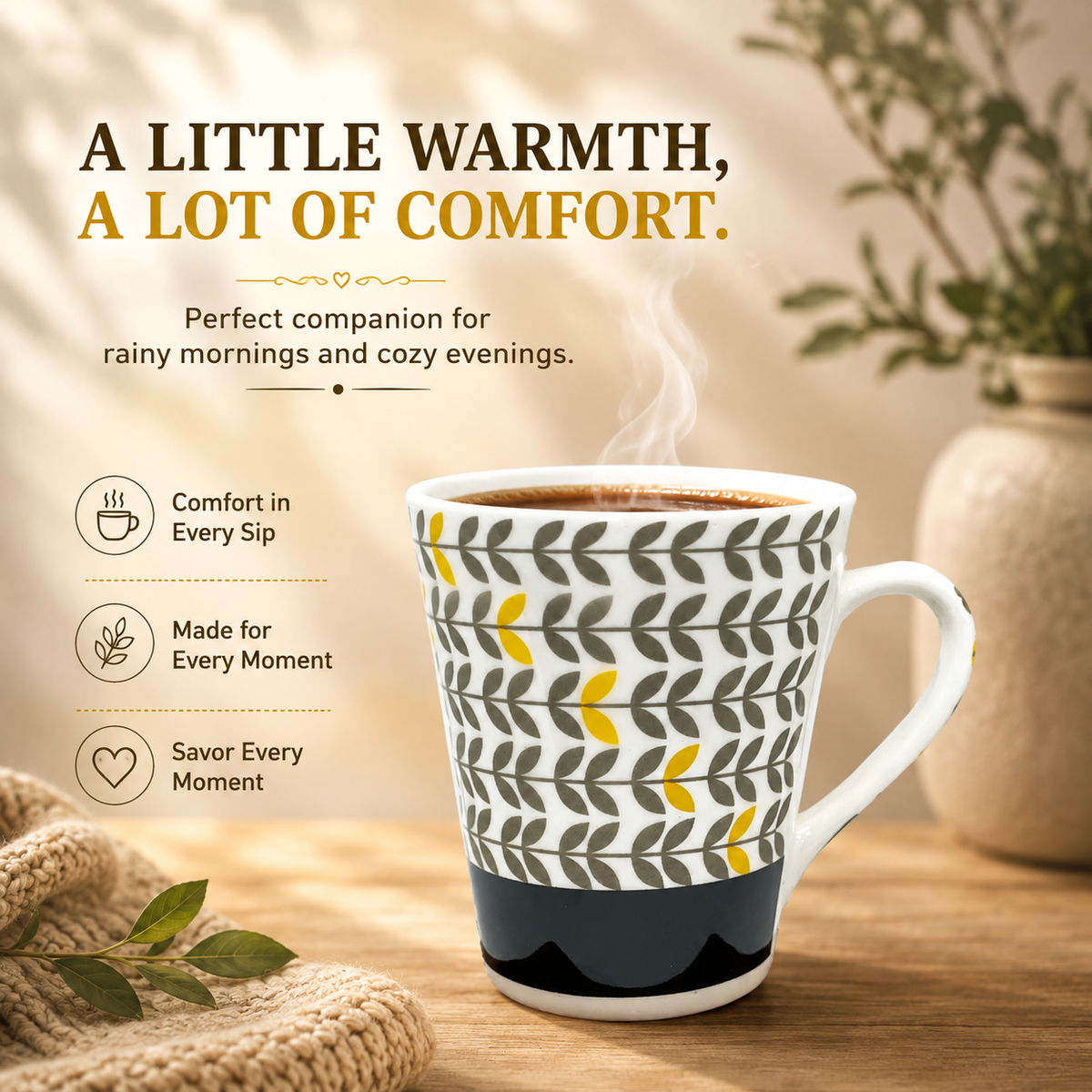 Bhokals Black Strip Texture Printed White Coffee Mug