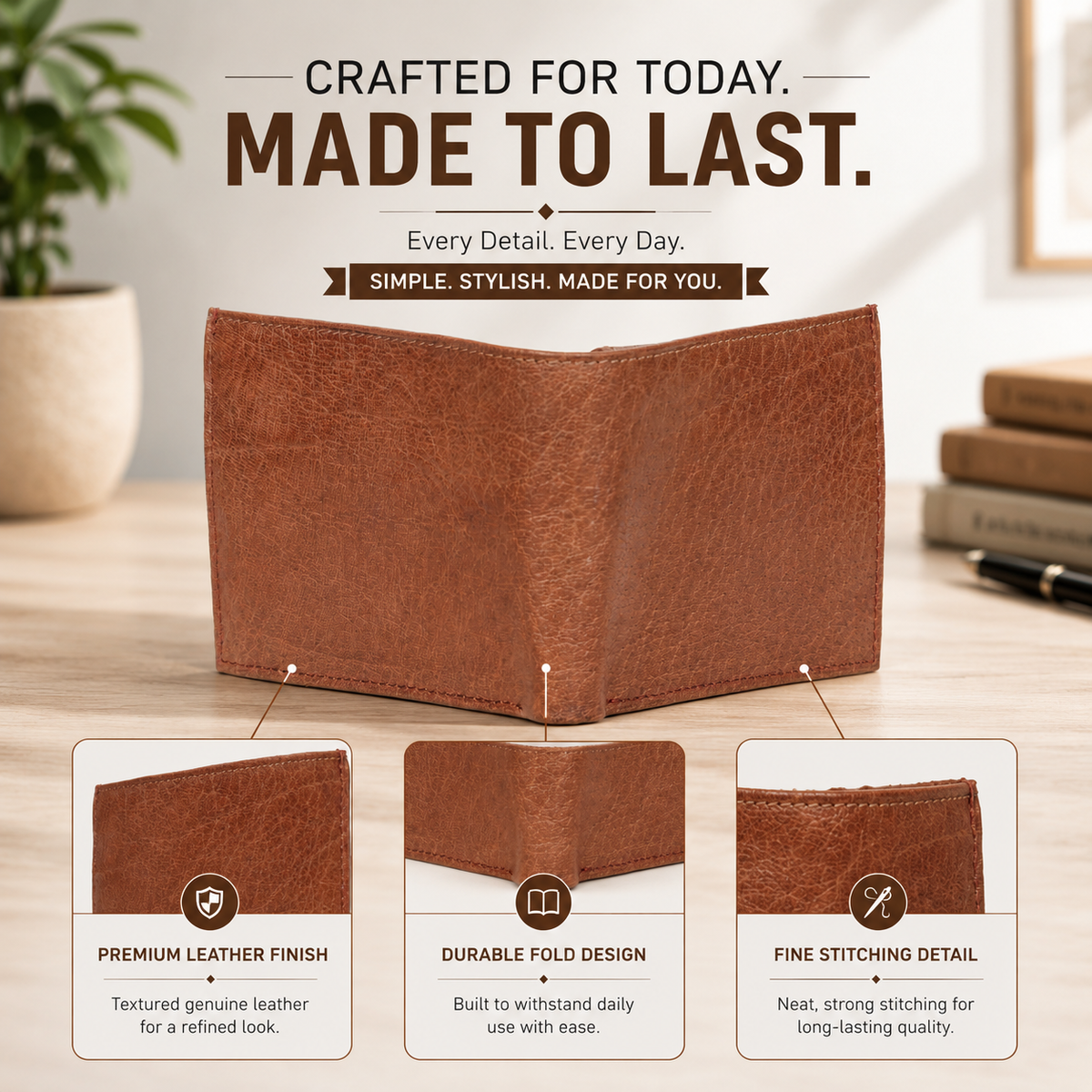 Leather Solid Brown  Men Wallet