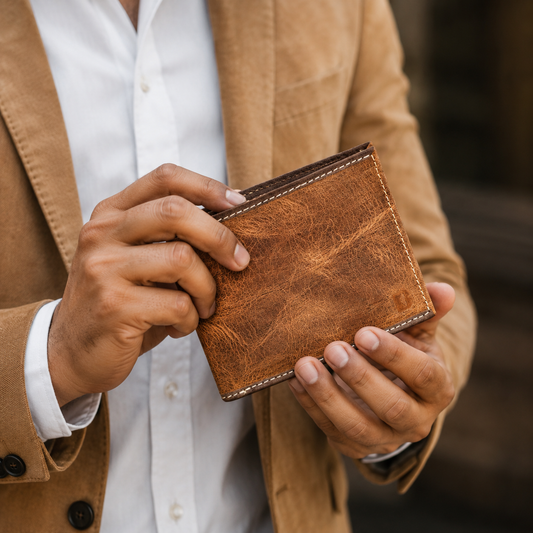 Premium Leather Trifold Wallet, Tan Brown, Genuine Leather, Multiple Card Slots, Classic Vintage Design