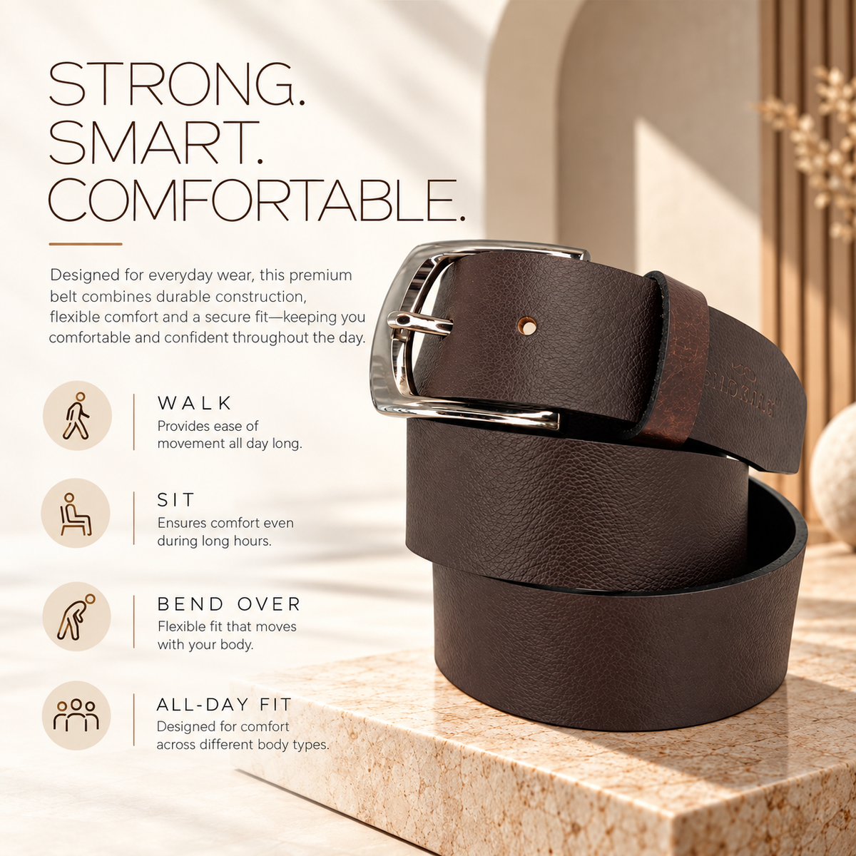 Bhokals Men Chocolate Brown Grain Leather Belt