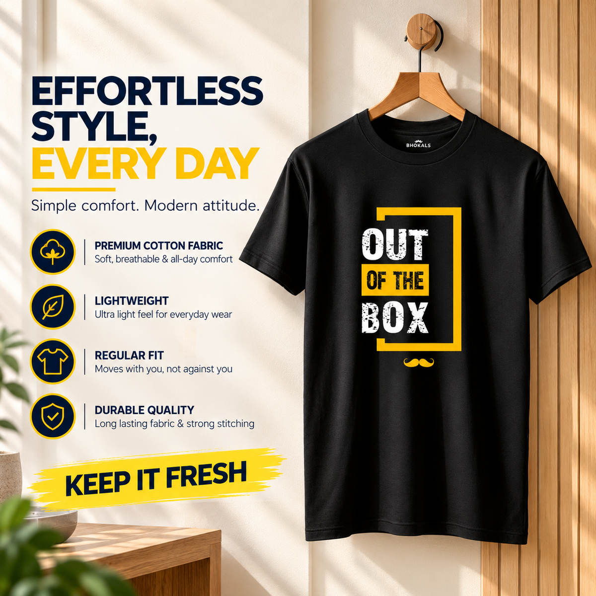 Out of The box Printed Round Neck  Cotton Men T-Shirt
