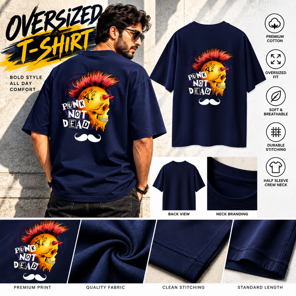 Bhokals Premium Oversized Front & Back Printed T-Shirt for Men - Punk