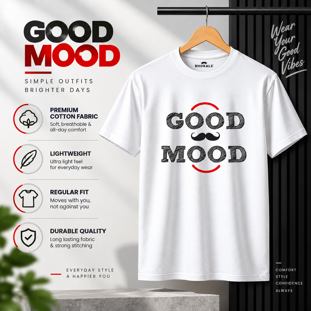 Good Mood Printed Round Neck Cotton Men T-Shirt