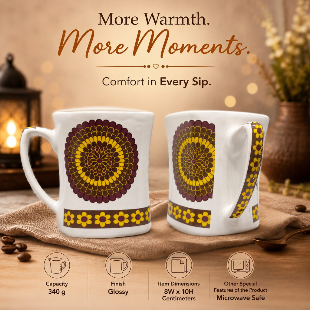 Bhokals Flower Brown Yellow printed White Coffee Mug