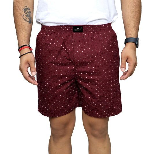 Maroon White Dotted Printed Cotton Boxer For Men
