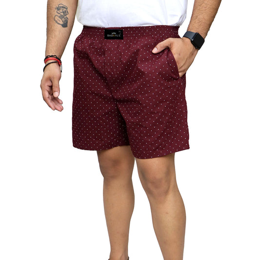Maroon White Dotted Printed Cotton Boxer For Men