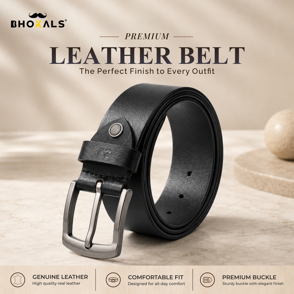 Bhokals Men Black Casual Leather Belt