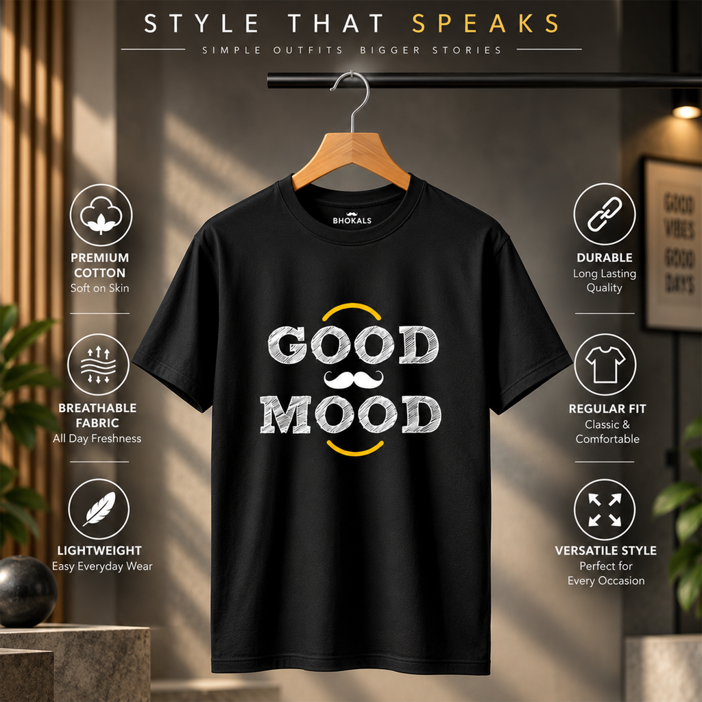 Good Mood Printed Round Neck Cotton Men T-Shirt