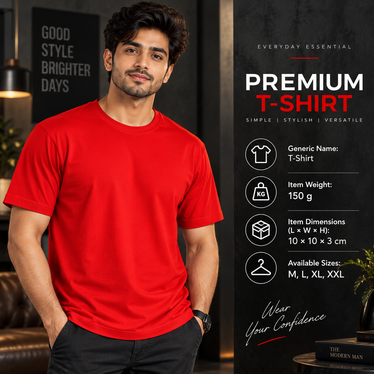 Bhokals Round Neck - White, Black, & Red Regular T-Shirts - Pack of 3