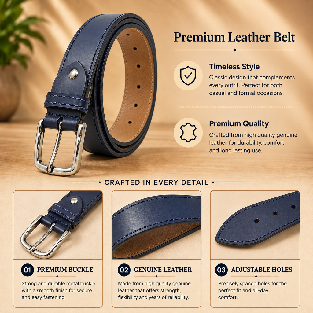 Bhokals Men Blue Formal Leather Belt