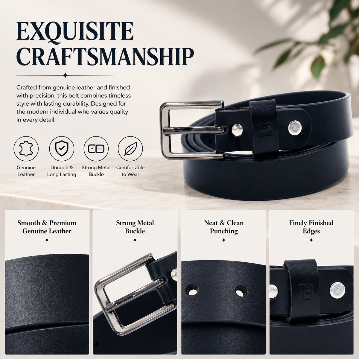 Bhokals Women Black Leather Belt