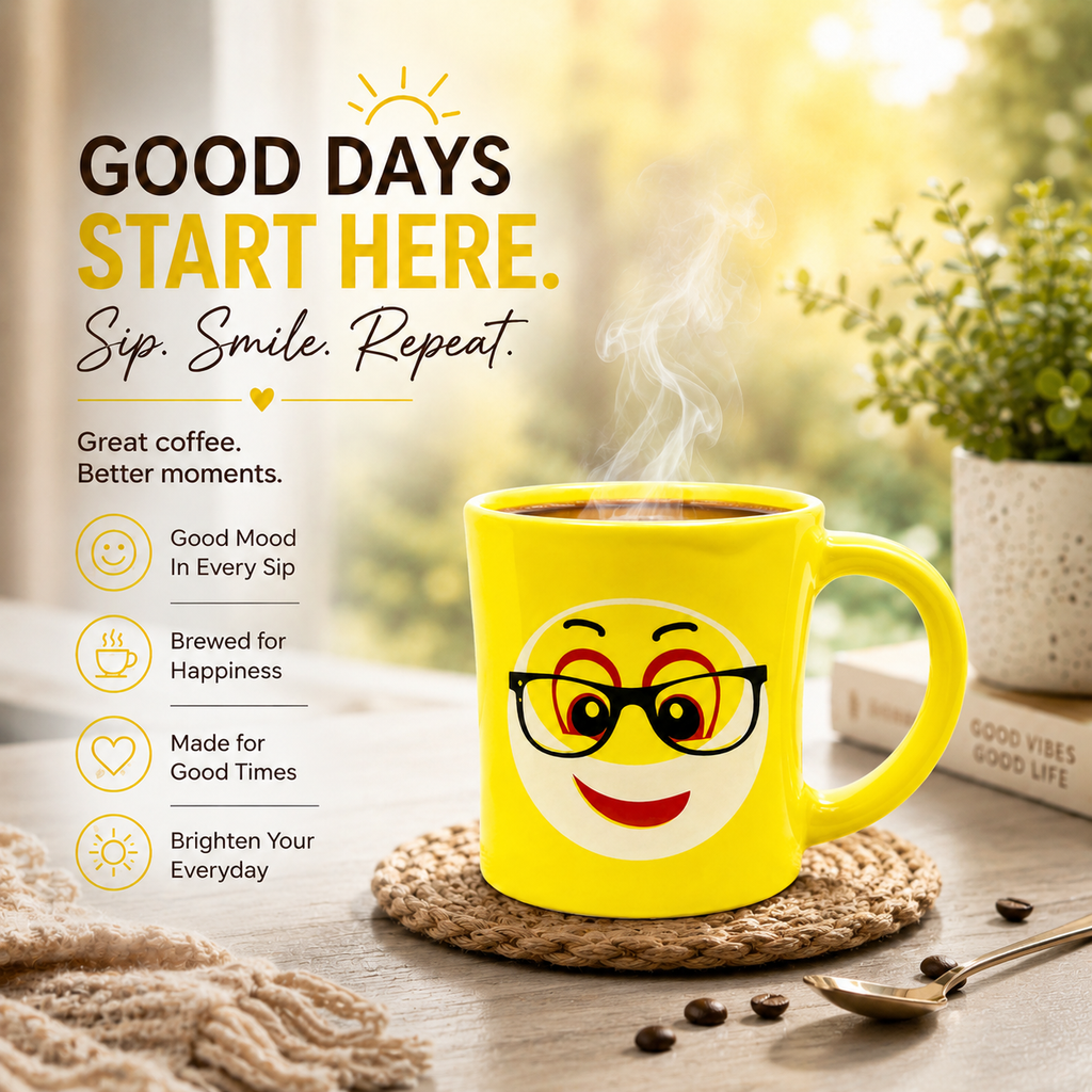 Bhokals  Funny Emoji Yellow Coffee Mug