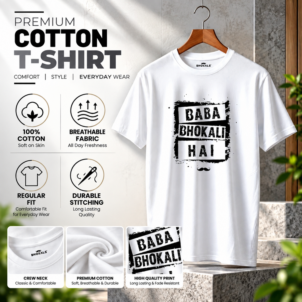 Baba Bhokali Hai Printed Round Neck Cotton Men T-Shirt