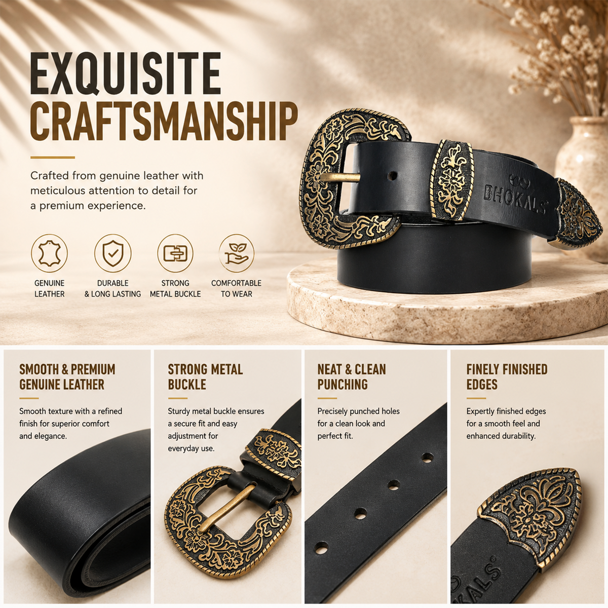 Maharaja Men Golden Buckle Black Leather Belt