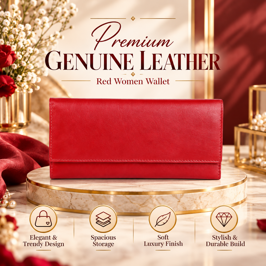 Leather Solid Red Women Wallet
