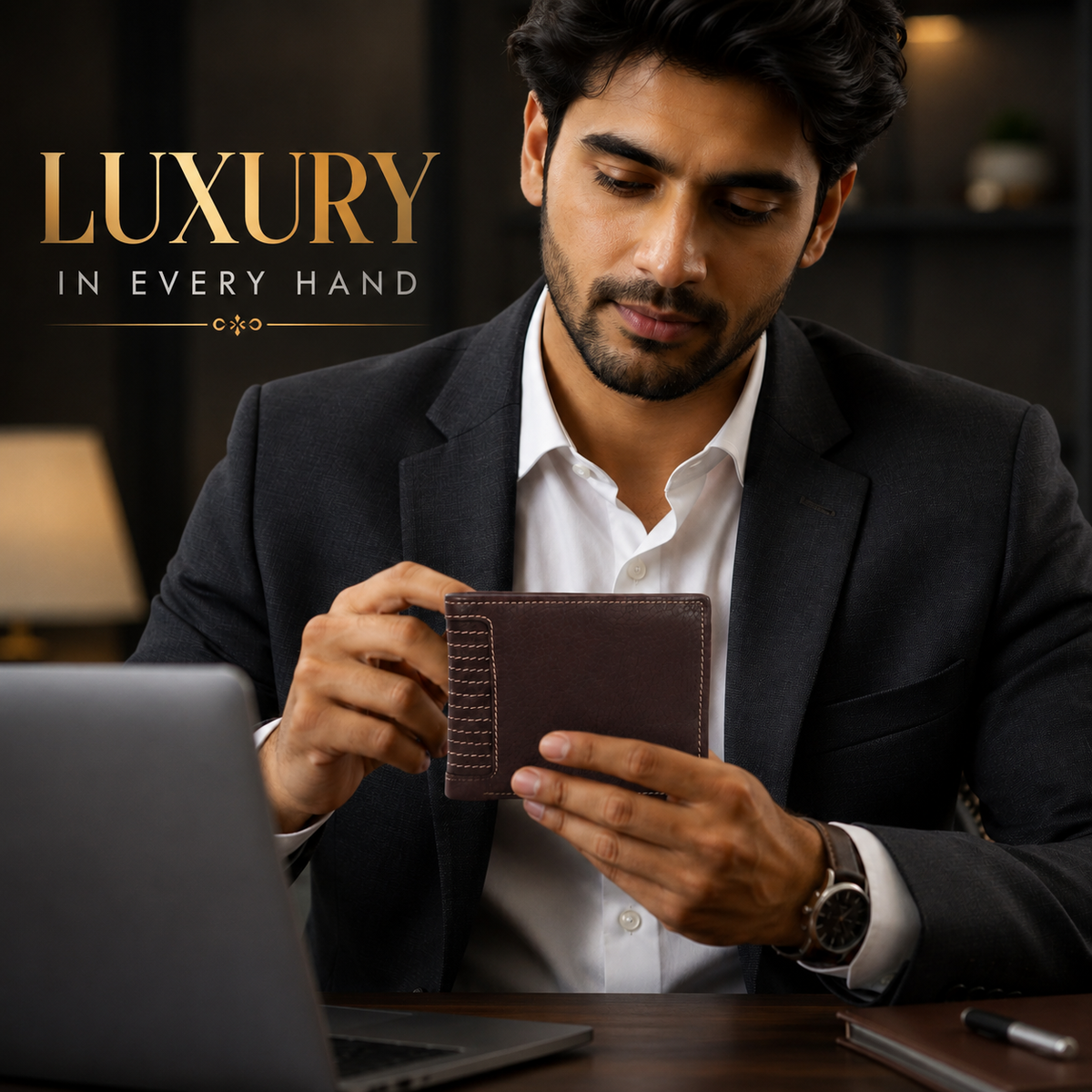 Leather Brown White Thread Men Wallet