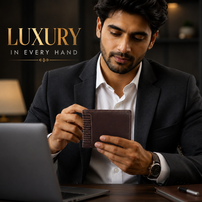 Leather Brown White Thread Men Wallet
