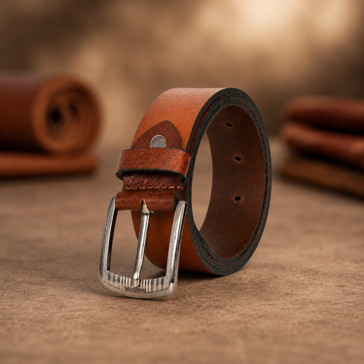 Bhokals Men Tan Grain Leather Belt