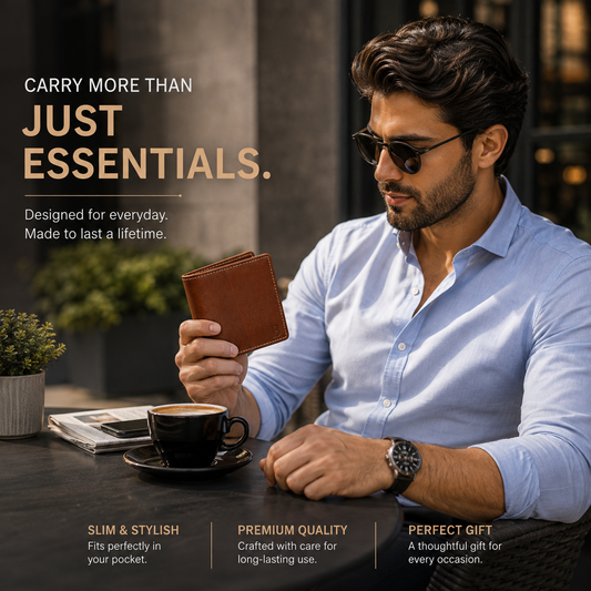 Leather Bifold Wallet, Brown with Orange Interior, Multiple Card Slots, ID Window, Classic Design