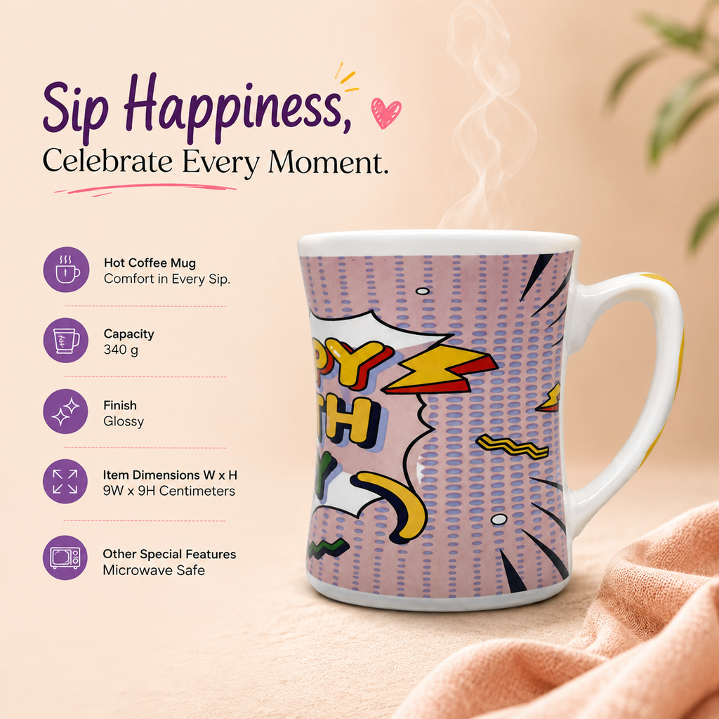 Bhokals Happy Birthday Pink Printed White Coffee Mug