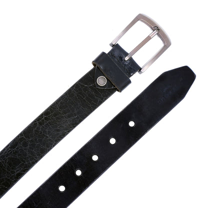 Bhokals Men Black Crunch Leather Belt