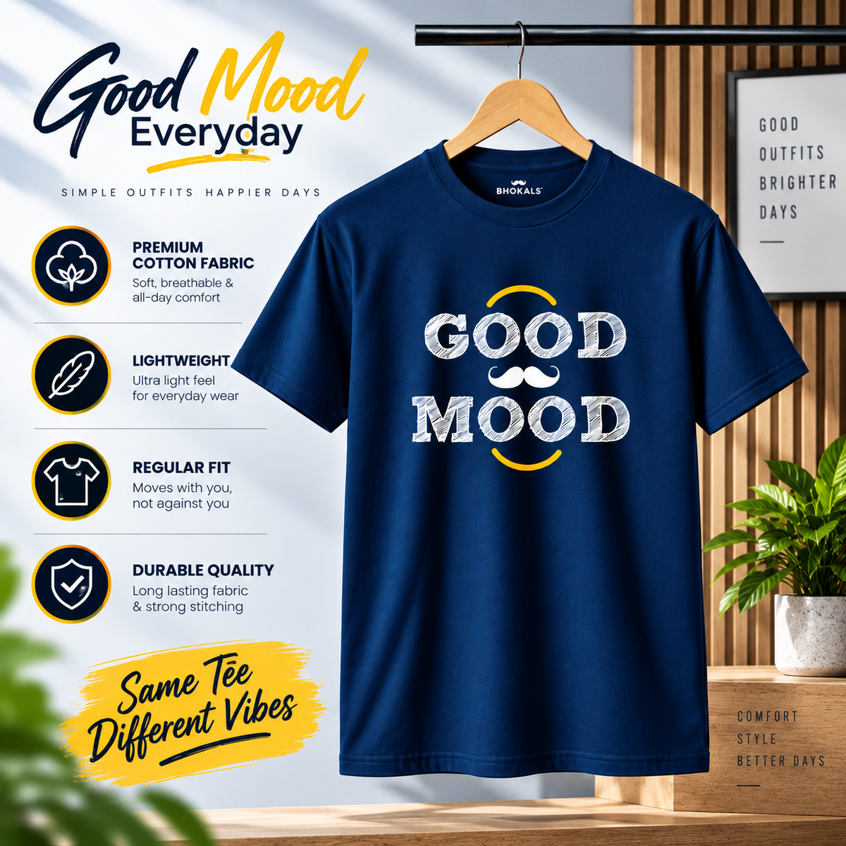 Good Mood Printed Round Neck Cotton Men T-Shirt
