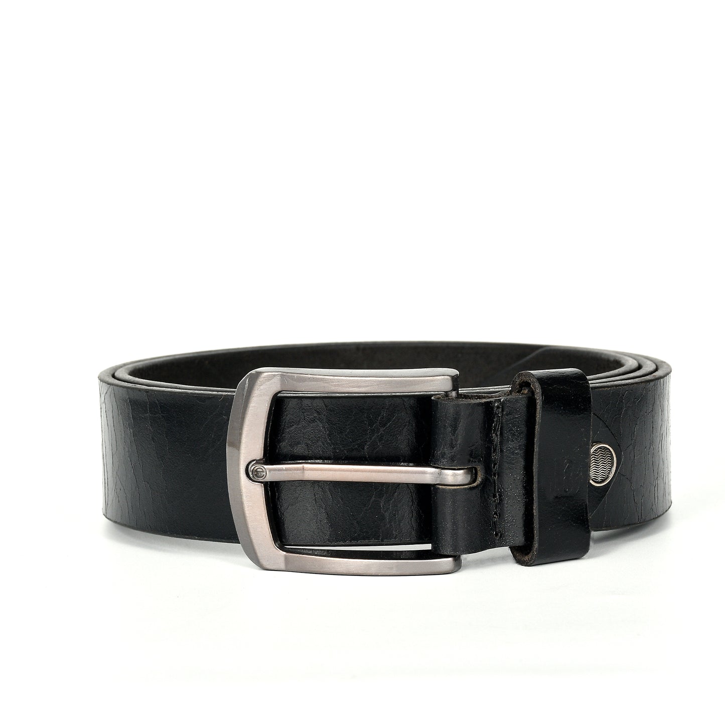 Bhokals Men Black Crunch Leather Belt