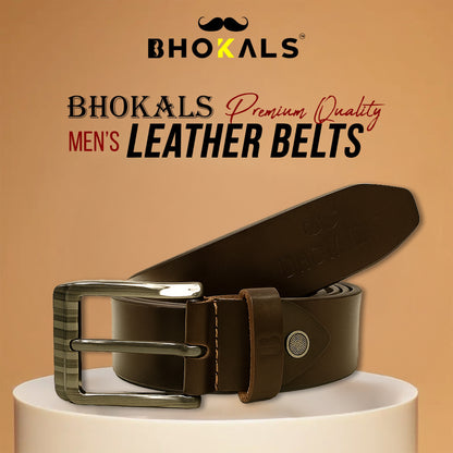 Bhokals Men Texture Brown Leather  Belt