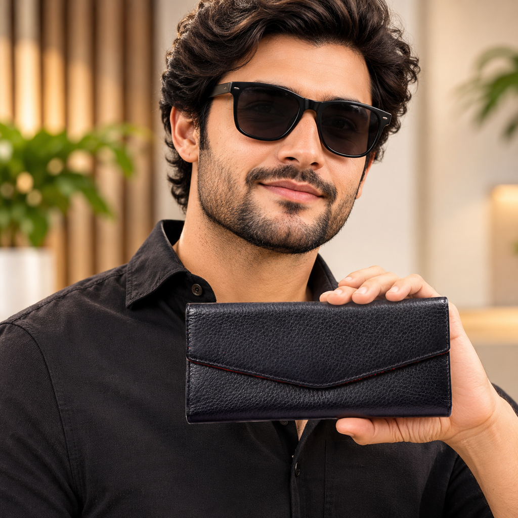 Leather solid black sunglass cover