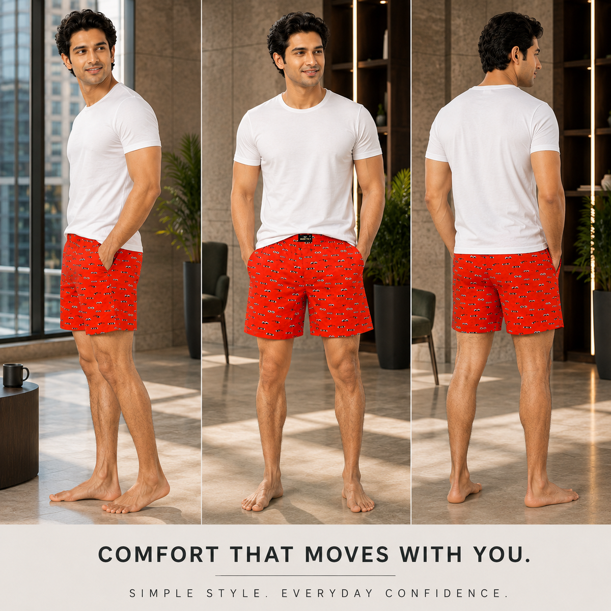 Orange Printed Eyes Cotton Boxer For Men
