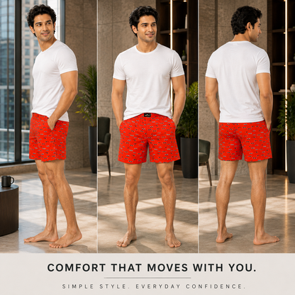 Orange Printed Eyes Cotton Boxer For Men