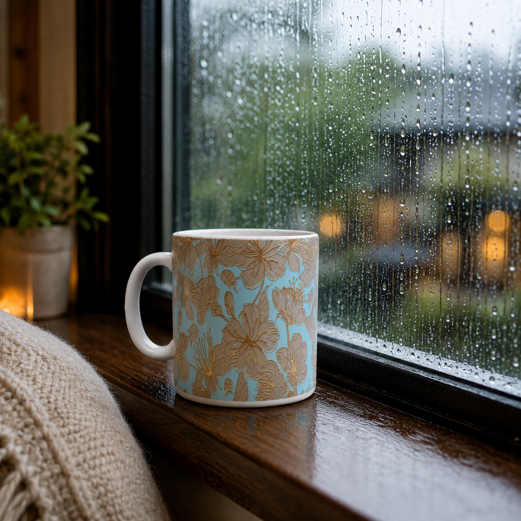 Bhokals Flower printed Blue White Coffee Mug