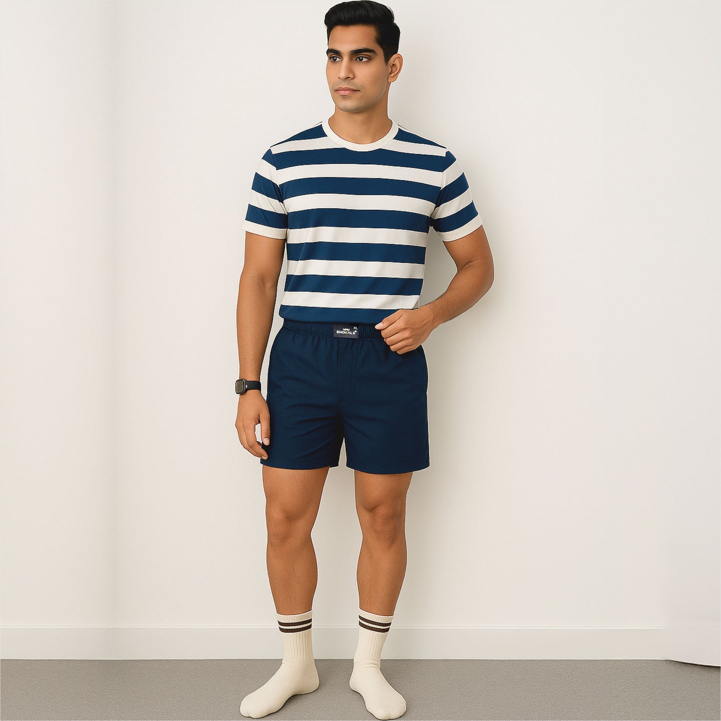 SOLID BLUE PLAIN COTTON MEN BOXER