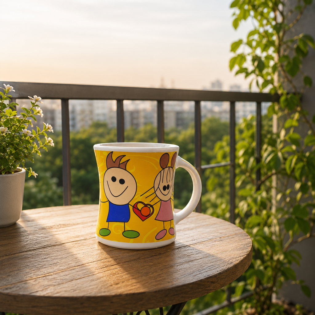 Bhokals Love Cartoon Yellow Printed White Coffee Mug