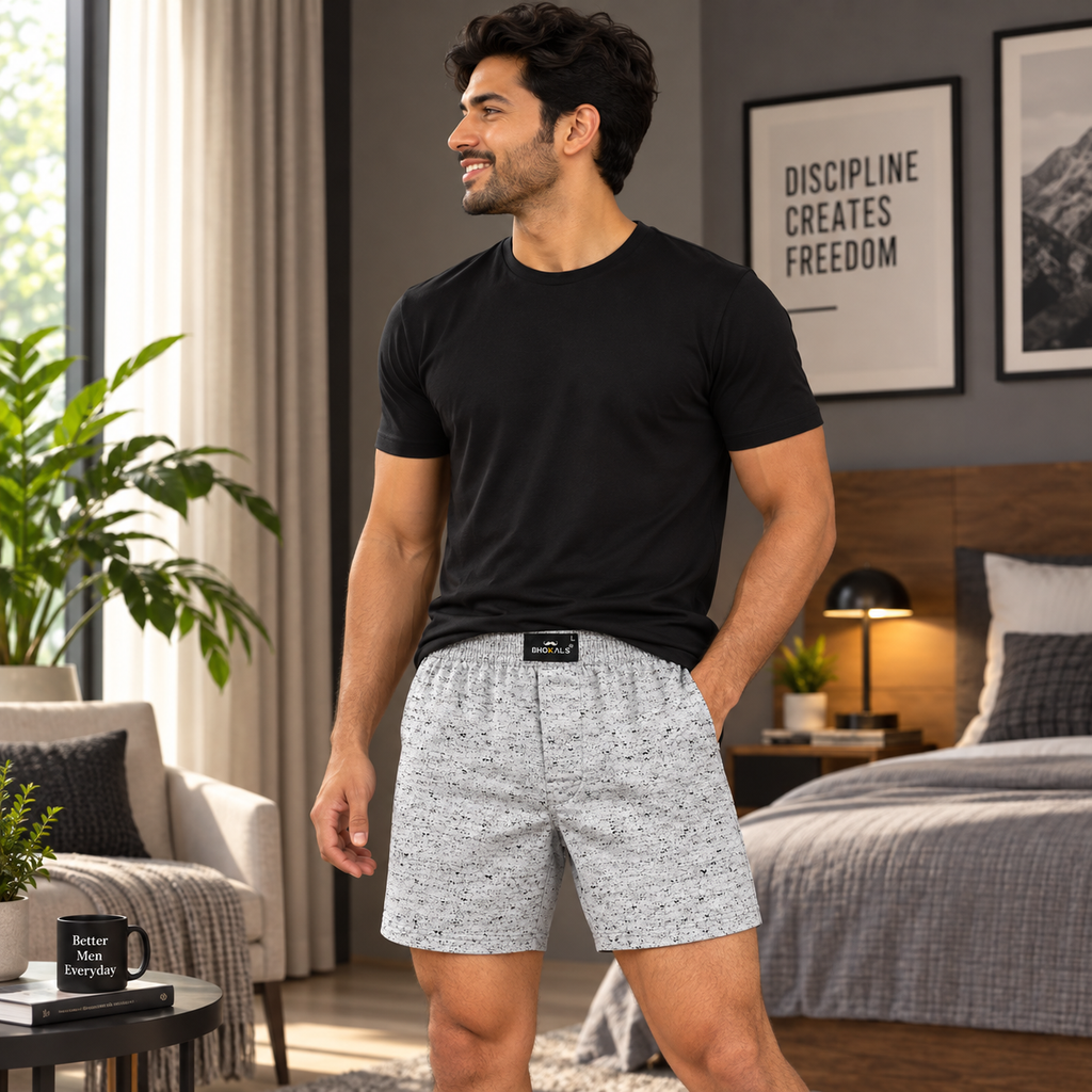 GREY WITH BLACK TEXTURE COTTON BOXER FOR MEN COTTON MEN BOXER